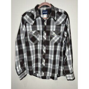 Wrangler Plaid Pearl Snap Shirt Mens Size Large Brown Plaid Western Wear Work